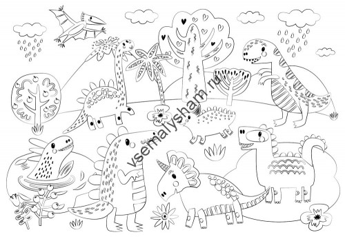 Коврик для творчества-многоразовая раскраска Динозавры 32,5x22,5 см