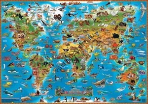 Настольная карта мира для детей Животные