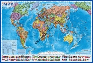 Карта Мир Политический 1:32М 101x70 см с ламинацией в тубусе