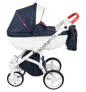 Коляска Adamex Massimo 3 в 1 кожа белая+синий+красный V-9