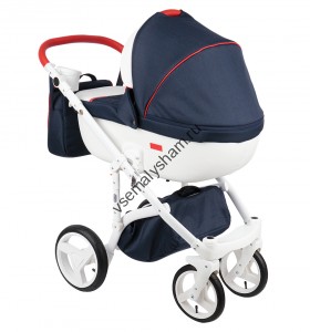 Коляска Adamex Massimo 3 в 1 кожа белая+синий+красный V-9