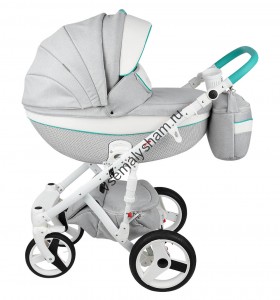 Коляска 2 в 1 Adamex  MONTE CARBON серый+белый+мятный D30