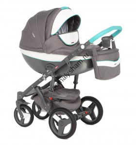Коляска 2 в 1 Adamex MONTE CARBON серый+св.серый+мятный D2