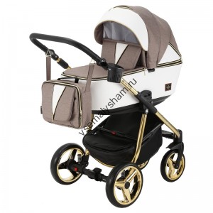 Коляска 2 в 1 Adamex Sierra Special Edition SR431 БЕЖ +БЕЛ.ПЕРФ.КОЖА+ЗОЛОТО РАМА