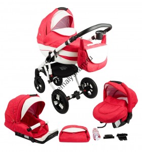 Коляска Adamex Barletta Ecco (3 в 1) 313S красный принт + белая кожа