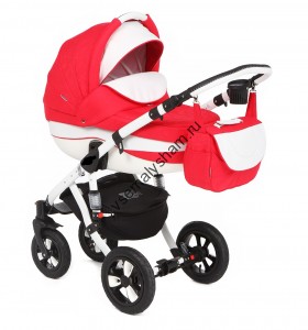 Коляска Adamex Barletta Ecco (3 в 1)  313S красный принт + белая кожа