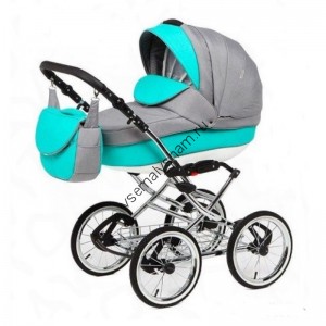 Коляска 3 в 1 Bebe-mobile Santana Eco 367S СЕР LEN+ЗЕЛ.РОМБ КОЖА