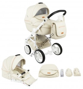 Коляска Adamex Massimo Sport 3 в 1 Deluxe (кожа св.бежевая 11S