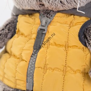 Кот Басик в желтой жилетке с серым капюшоном