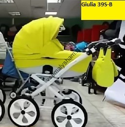 Коляска 2 в 1 Bebe Mobile Giulia Deluxe 100% Ecco 39S-C ЖЕЛТАЯ КОЖА+СЕР.КОЖА 100% 