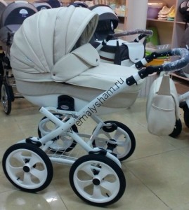 Коляска 3 в 1 Bebe Mobile Giulia Deluxe 100% Ecco 11S БЕЖЕВАЯ КОЖА 100%