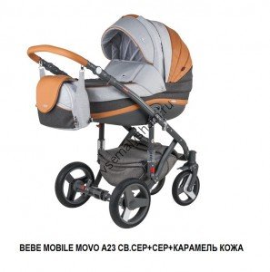 Коляска 3 в 1 BeBe-Mobile Movo Camel & Grey A23 СВ.СЕР+СЕР+КАРАМЕЛЬ КОЖА