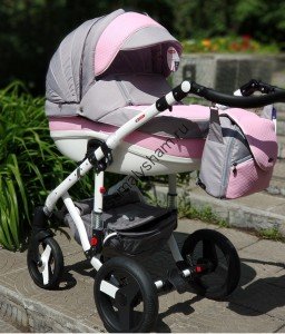 Коляска Bebe Mobile Movo Ecco 50% 366S СЕР LEN+РОЗОВ.РОМБ КОЖА 