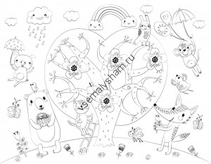 Коврик для творчества-многоразовая раскраска Сказочное дерево 44,5x34,5 см