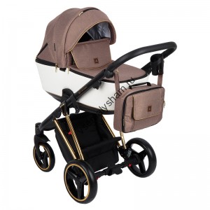 Коляска Adamex Cristiano Special Edition (2 в 1) CR431 БЕЖ +БЕЛ.ПЕРФ.КОЖА+ЗОЛОТО РАМА(CR431)