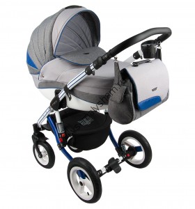 Коляска Adamex Aspena Grand (2 в 1)  серый+синий BLUE+WH