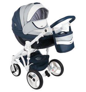 Коляска Adamex Monte Carbon Ecco 100% (2 в 1) D103  кожа белая+серая+т.синяя