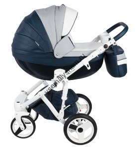 Коляска Adamex Monte Carbon Ecco 100% (2 в 1) D103  кожа белая+серая+т.синяя