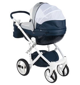 Коляска Adamex Monte Carbon Ecco 100% (2 в 1) D103  кожа белая+серая+т.синяя