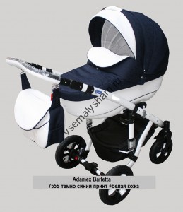 Коляска Adamex Barletta Ecco (2 в 1) 755S т. синий принт +белая кожа