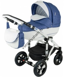 Коляска Adamex Barletta Ecco (2 в 1) 701S синий принт цветы+ белая кожа