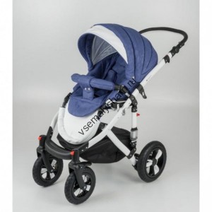 Коляска Adamex Barletta Ecco (2 в 1) 701S синий принт цветы+ белая кожа