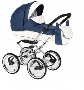 Коляска Adamex Katrina Ecco (2 в 1) 838S кожа белая+синий 