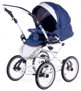 Коляска Adamex Katrina Ecco (2 в 1) 838S кожа белая+синий 
