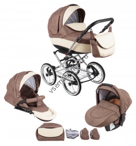 Коляска Adamex Katrina Ecco 3 в 1   кожа белая+коричневый принт