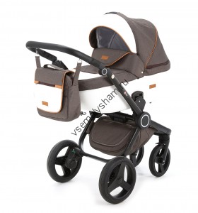 Коляска 2 в 1 Adamex Elsa V12 кожа белая+коричневый 