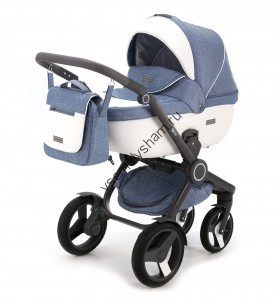 Коляска 2 в 1 Adamex Elsa V10 кожа белая+синий