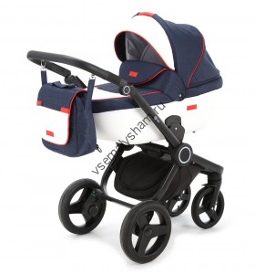 Коляска 3 в 1 Adamex Elsa V9 кожа белая+синий+красный