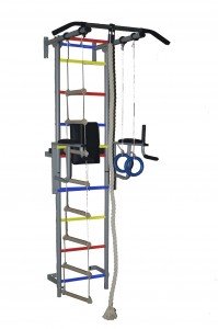 Детский спортивный комплекс Крепыш плюс пристенный с брусьями - 1 ПВХ серый