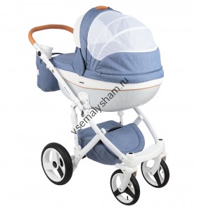 Коляска 3 в 1 Adamex MONTE CARBON  D33 голуб.джинс+белый+карамель (D33)