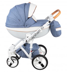 Коляска 3 в 1 Adamex MONTE CARBON  D33 голуб.джинс+белый+карамель (D33)