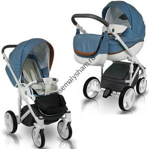 Коляска 2 в 1 Bexa Ideal New IN3 синий+коричневый